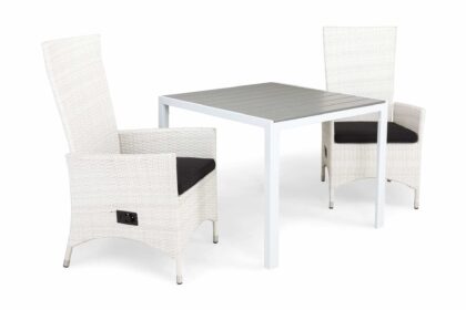 Matgrupp utomhus tunis 90 + 2 jenny ställbar fåtölj m dyna - vit|vit|svart