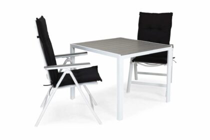 Matgrupp utomhus tunis 90x90 + 2 monaco light positionsstol m dyna - vit|grå|svart