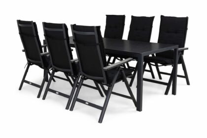 Matgrupp utomhus tunis 205x90 + 6 monaco light positionsstol m dyna - svart|grå