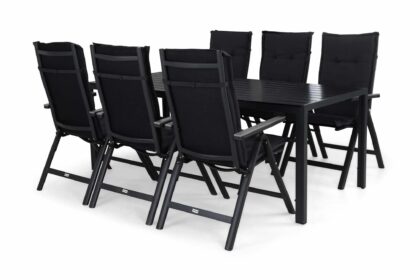 Matgrupp utomhus tunis 205x90 + 6 monaco light positionsstol m dyna - svart|grå