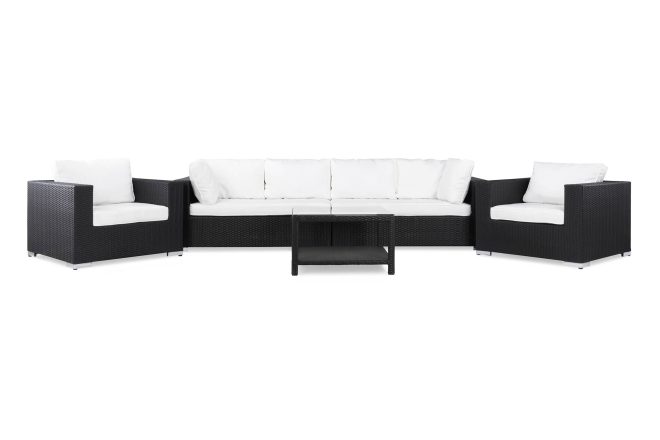 Loungegrupp utomhus bahamas 6-sits bord 75x75 - 2 fåtöljer svart