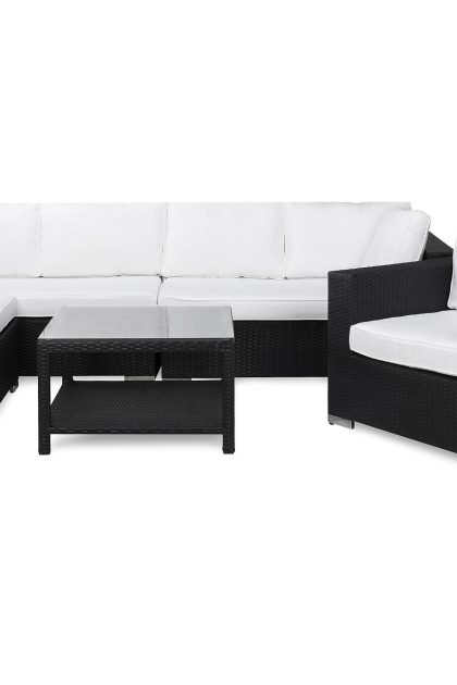 Loungegrupp Utomhus Bahamas 6-sits Bord m Hylla - Divan Fåtölj Svart