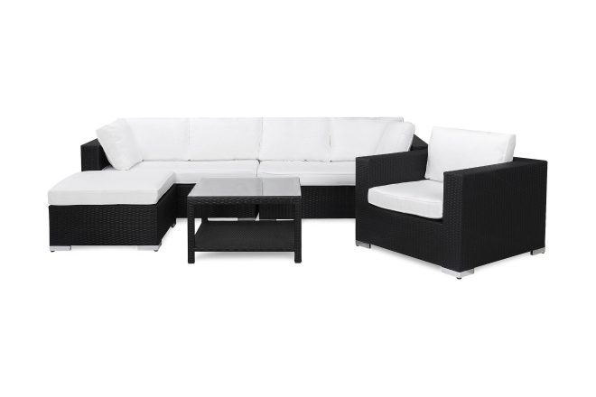 Loungegrupp utomhus bahamas 6-sits bord m hylla - divan fåtölj svart