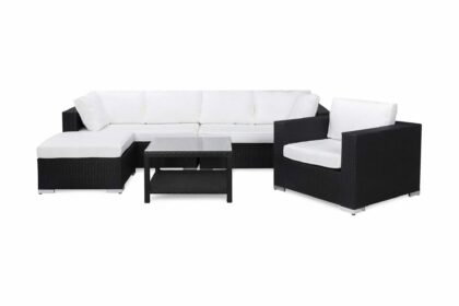 Loungegrupp utomhus bahamas 6-sits bord m hylla - divan fåtölj svart