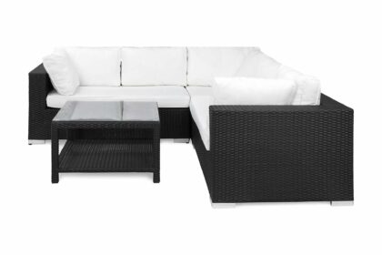 Loungegrupp utomhus bahamas 5-sits bord m hylla - 75x75 svart