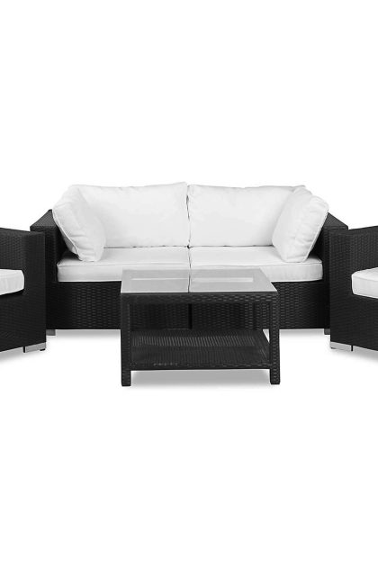 Loungegrupp Utomhus Bahamas 4-sits Bord 75x75 - 2 Fåtöljer Svart