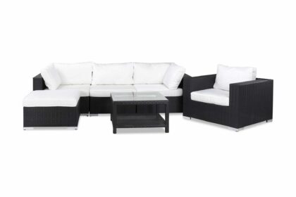 Loungegrupp utomhus bahamas 5-sits bord 75x75 - divan fåtölj svart