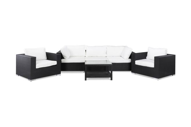 Loungegrupp utomhus bahamas 5-sits 1 bord 75x75 - 2 fåtöljer svart