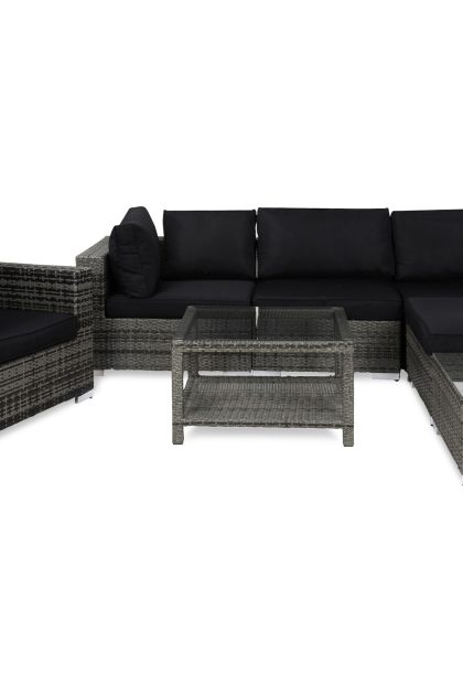 Loungegrupp utomhus bahamas 6-sits bord 75x75 - divan fåtölj grå