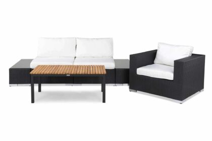 Loungegrupp utomhus bahamas 3-sits bord svart/teak - 2 avslut svart