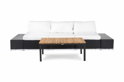 Loungegrupp utomhus bahamas 3-sits 1 bord svart/teak - 2 avslut svart