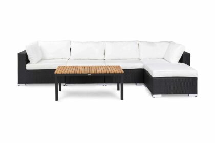 Loungegrupp utomhus bahamas 5-sits bord svart/teak - divan|bord svart