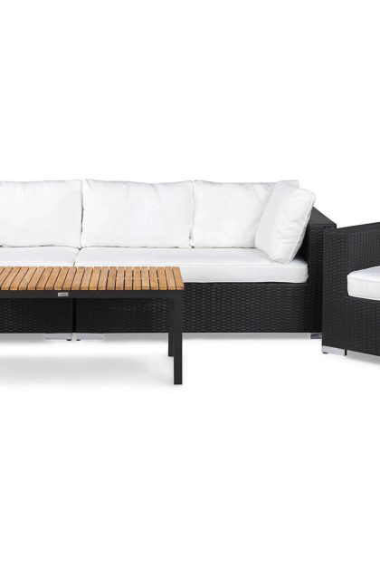 Loungegrupp utomhus bahamas 5-sits bord svart/teak - fåtölj svart