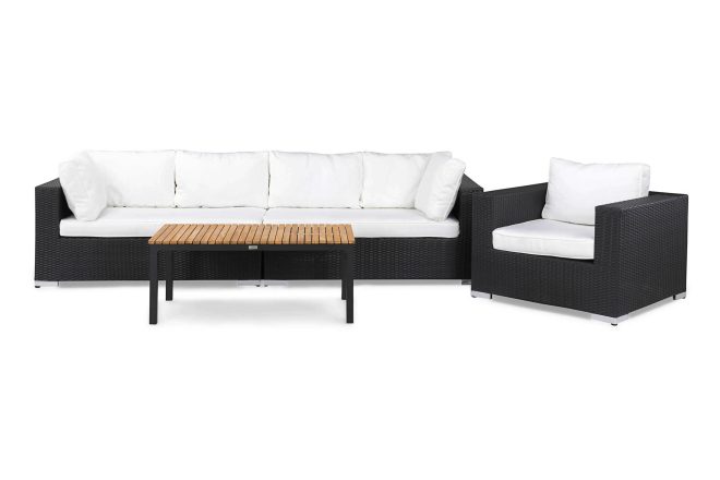 Loungegrupp utomhus bahamas 5-sits bord svart/teak - fåtölj svart