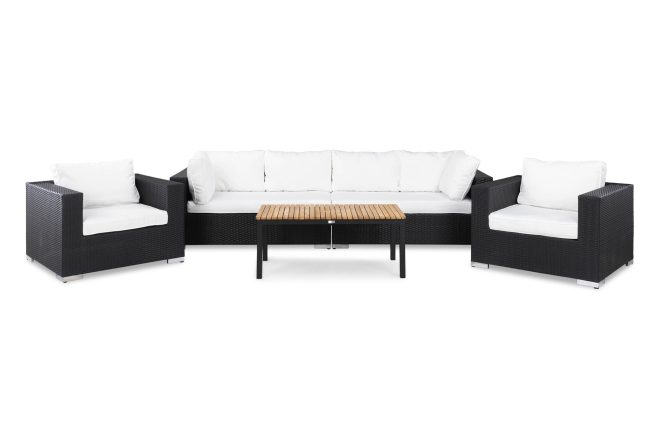 Loungegrupp utomhus bahamas 6-sits bord svart/teak - 2 fåtöljer svart