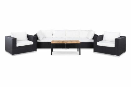 Loungegrupp utomhus bahamas 6-sits bord svart/teak - 2 fåtöljer svart