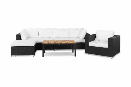 Loungegrupp utomhus bahamas 6-sits bord svart/teak - divan fåtölj svart