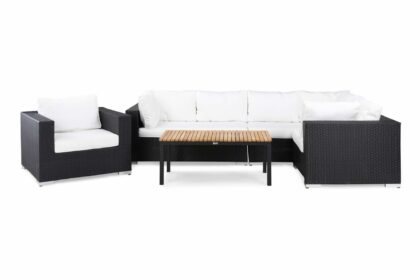 Loungegrupp utomhus bahamas 6-sits bord svart/teak - fåtölj svart