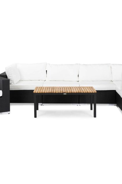 Loungegrupp utomhus bahamas 6-sits bord svart/teak - fåtölj svart