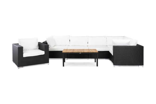 Loungegrupp utomhus bahamas 6-sits bord svart/teak - fåtölj svart