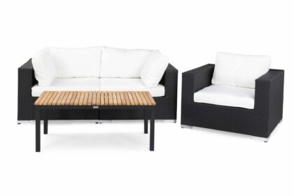 Loungegrupp utomhus bahamas 3-sits bord svart/teak - svart