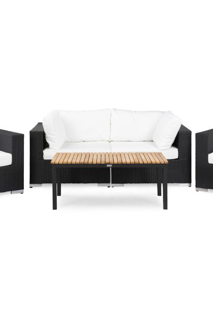 Loungegrupp utomhus bahamas 4-sits 1 bord svart/teak - 2 fåtöljer svart