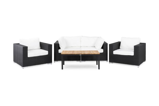 Loungegrupp utomhus bahamas 4-sits 1 bord svart/teak - 2 fåtöljer svart