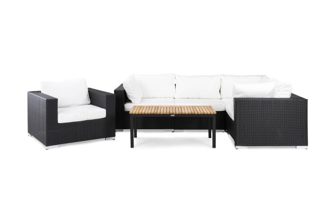 Loungegrupp utomhus bahamas 5-sits bord svart/teak - fåtölj svart