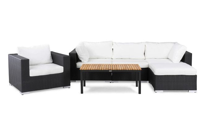 Loungegrupp utomhus bahamas 5-sits bord svart/teak - divan|bord fåtölj svart