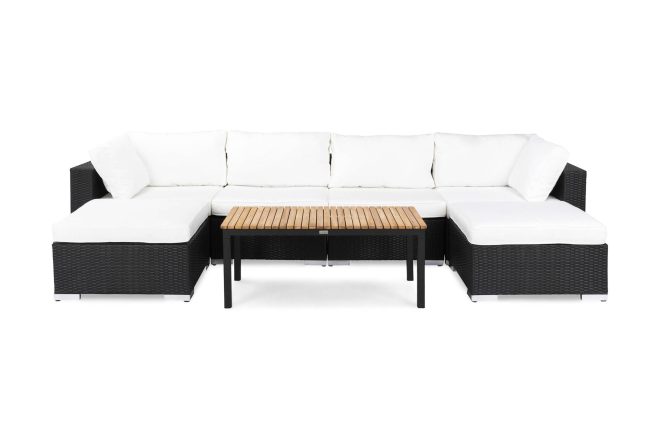 Loungegrupp Utomhus Bahamas 6-sits Bord Svart/Teak - 2 Divan|Bord Svart