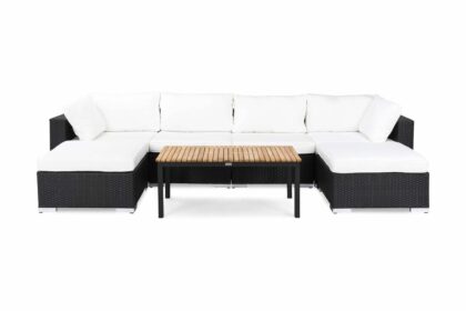 Loungegrupp utomhus bahamas 6-sits bord svart/teak - 2 divan|bord svart