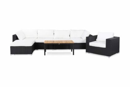 Loungegrupp utomhus bahamas 6-sits bord svart/teak - divan|bord fåtölj svart