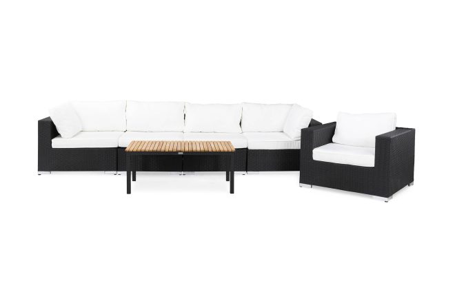 Loungegrupp utomhus bahamas 5-sits bord svart/teak - fåtölj svart