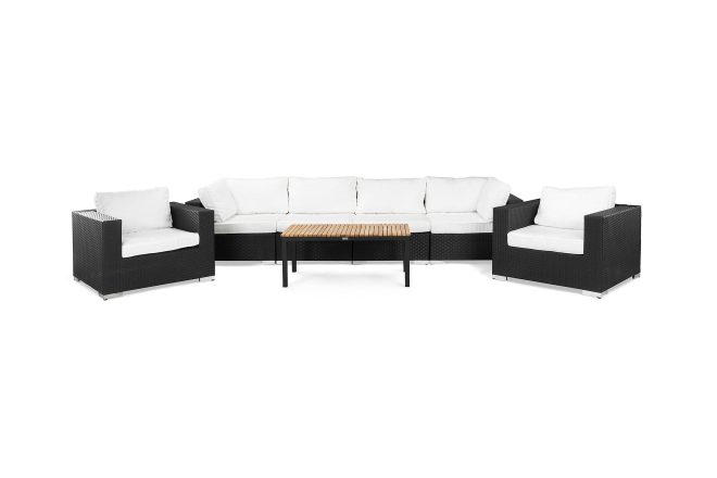 Loungegrupp utomhus bahamas 6-sits 1 bord svart/teak - 2 fåtöljer svart