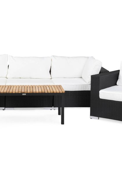 Loungegrupp utomhus bahamas 4-sits bord svart/teak - fåtölj svart
