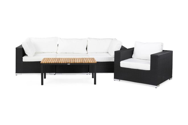 Loungegrupp utomhus bahamas 4-sits bord svart/teak - fåtölj svart