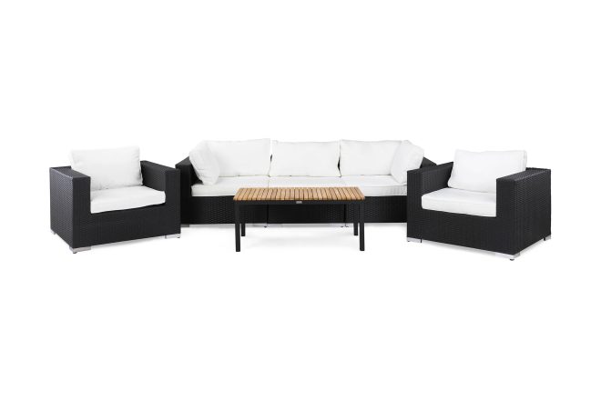 Loungegrupp utomhus bahamas 5-sits 1 bord svart/teak - 2 fåtöljer svart
