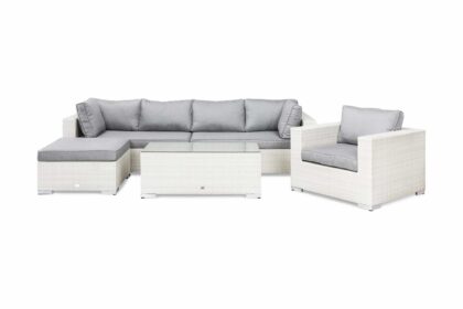 Loungegrupp utomhus bahamas 6-sits bord - divan|bord fåtölj vit