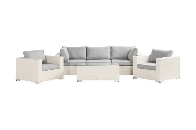 Loungegrupp utomhus bahamas 5-sits 1 bord - 2 fåtöljer vit