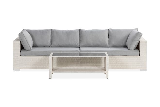 Loungegrupp utomhus bahamas 4-sits bord m hylla - vit