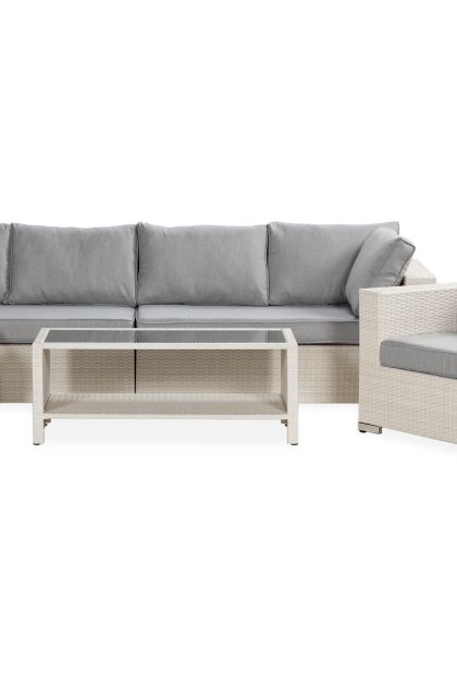 Loungegrupp utomhus bahamas 6-sits bord m hylla - divan fåtölj vit