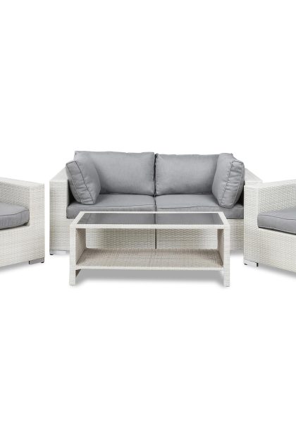 Loungegrupp utomhus bahamas 4-sits 1 bord m hylla - 2 fåtöljer vit