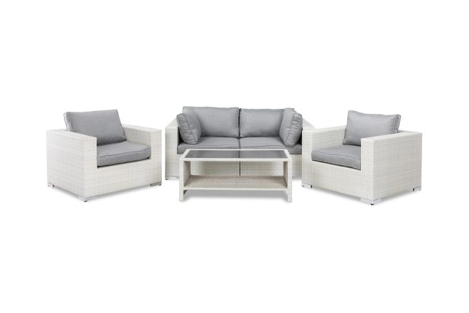 Loungegrupp utomhus bahamas 4-sits 1 bord m hylla - 2 fåtöljer vit