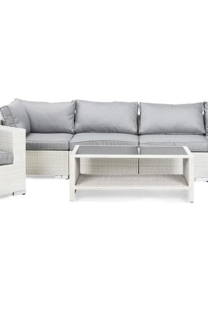 Loungegrupp utomhus bahamas 6-sits bord m hylla - divan fåtölj vit