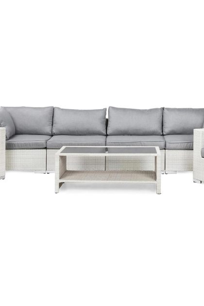 Loungegrupp utomhus bahamas 6-sits 1 bord m hylla - 2 fåtöljer vit
