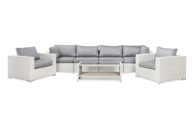 Loungegrupp utomhus bahamas 6-sits 1 bord m hylla - 2 fåtöljer vit
