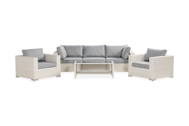Loungegrupp utomhus bahamas 5-sits 1 bord m hylla - 2 fåtöljer vit