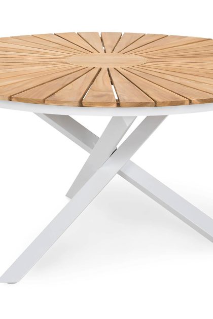 Matbord utomhus oliver 140 cm runt - vit/teak