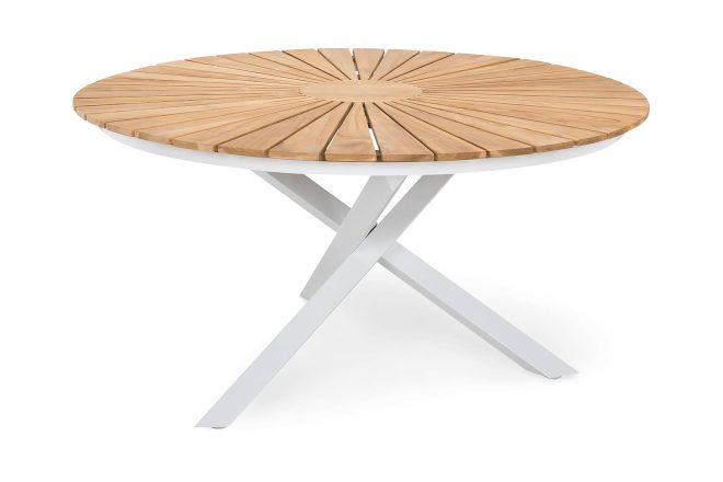 Matbord Utomhus Oliver 140 cm Runt - Vit/Teak