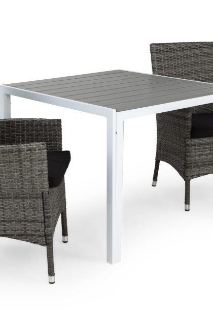 Caféset tunis 90x90 + 2 thor fåtölj m dyna - vit|grå|svart